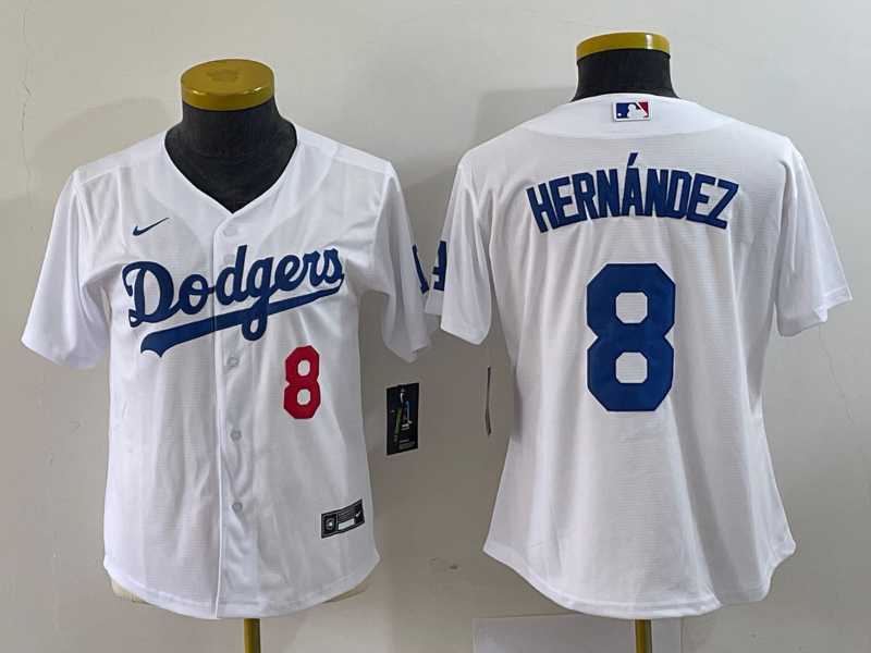 Women%27s Los Angeles Dodgers #8 Kike Hernandez Number White Stitched Cool Base Nike Jersey->mlb womens jerseys->MLB Jersey